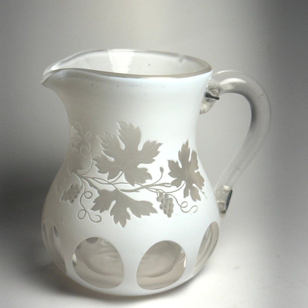 Victorian English Cased and‎ Acid-Etched Glass Cream Jug Circa 1860-1880 READ